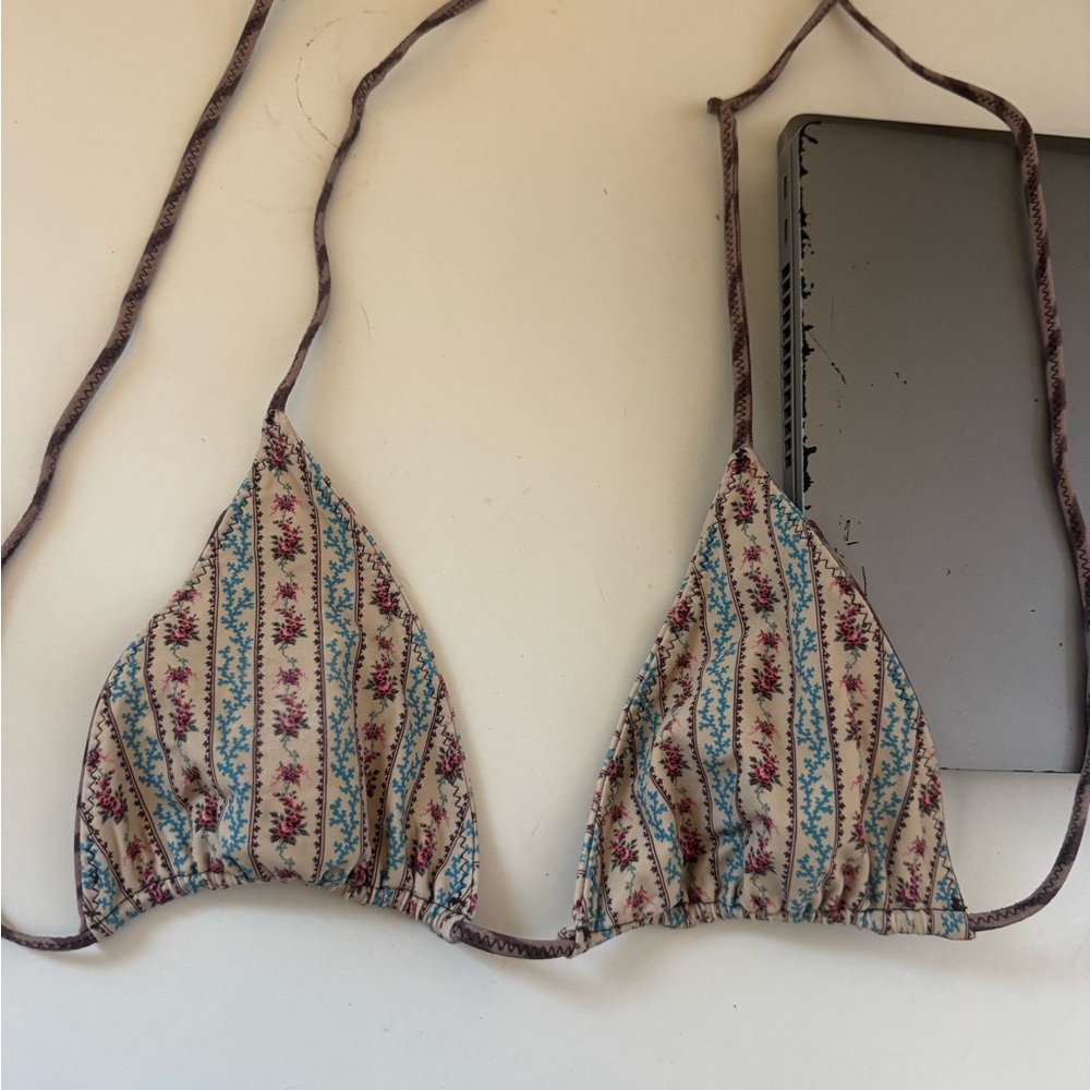 Reversible Patchwork Bikini Top - Victorian Coral… - image 4